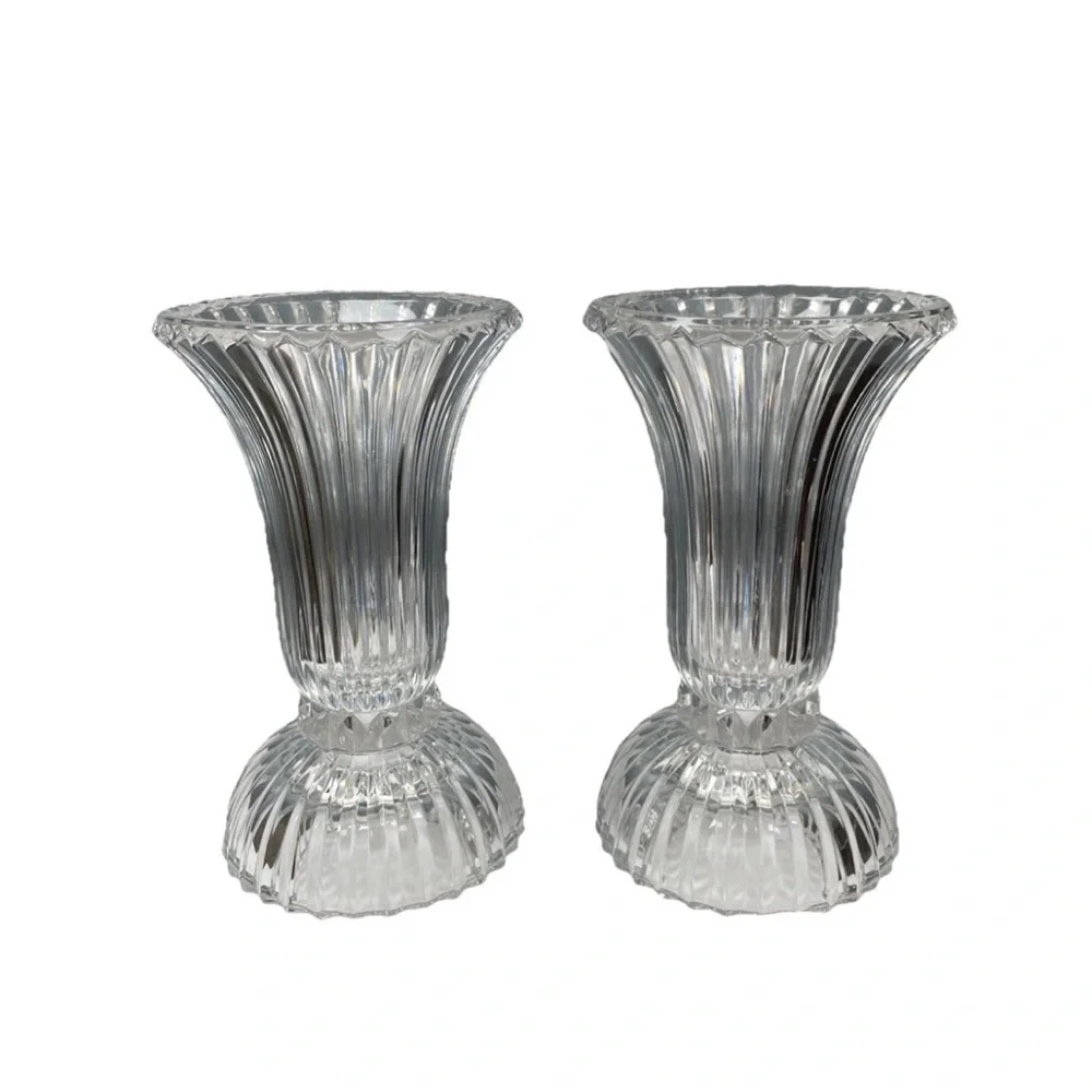 Vintage Partylite Vienna Waltz 24% Crystal Candle Holder/Vase Set Of 2